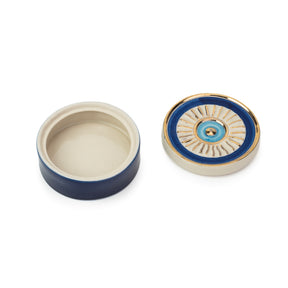 Ceramic Cookie Jar, 1 Pc, Blue White and Gold | Glossy Finish | Premium Hamsa Decor Collection