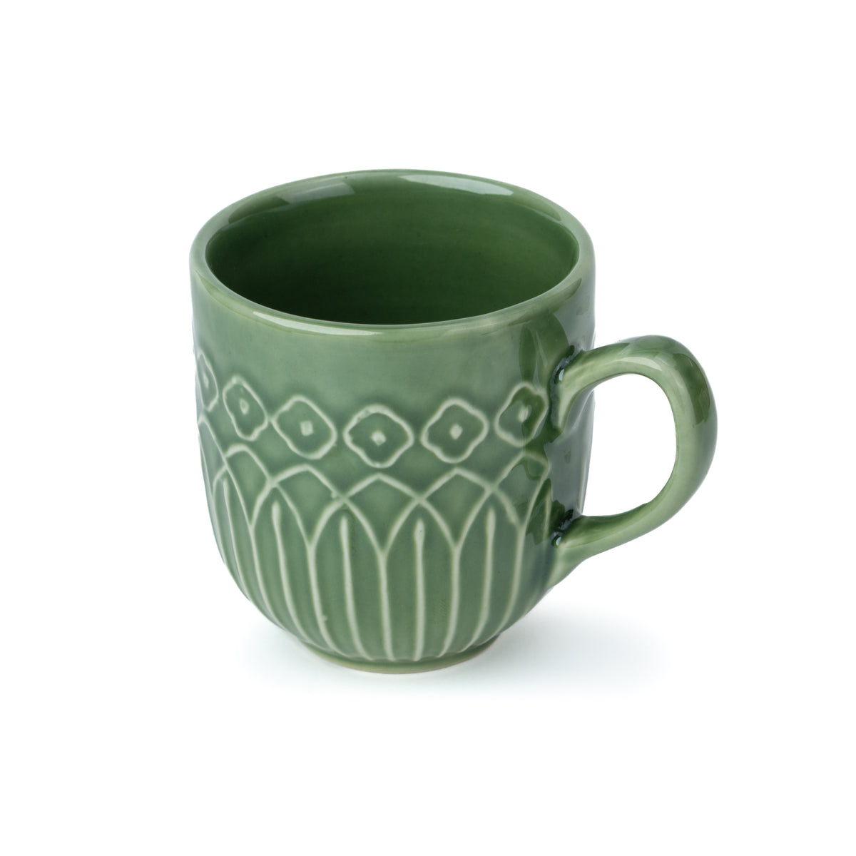 Carving Ceramic Coffee Mug – Green, 330ml
