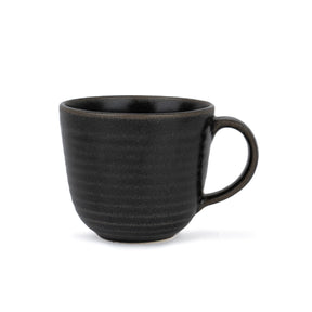 Black ceramic mug on a white background