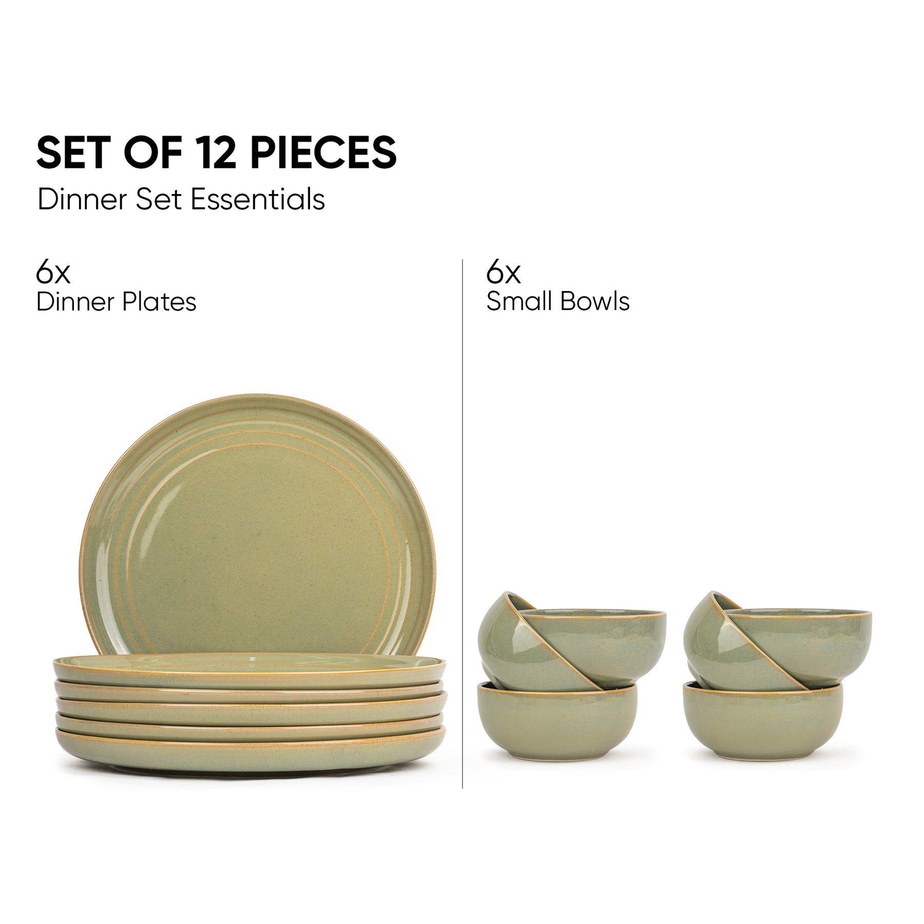 Ceramic Dinner Plates Set, 12 Pieces | Self Reactive Collection | Glossy Finish