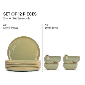 Ceramic Dinner Plates Set, 12 Pieces | Self Reactive Collection | Glossy Finish