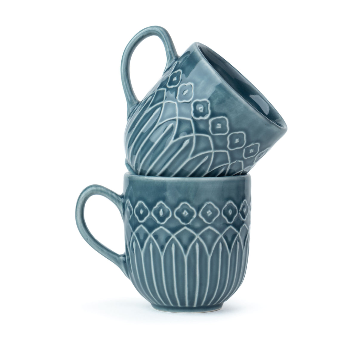Shay Ceramic Coffee Mug Set, 330ml, Carving Finish | Modern Tableware Online India