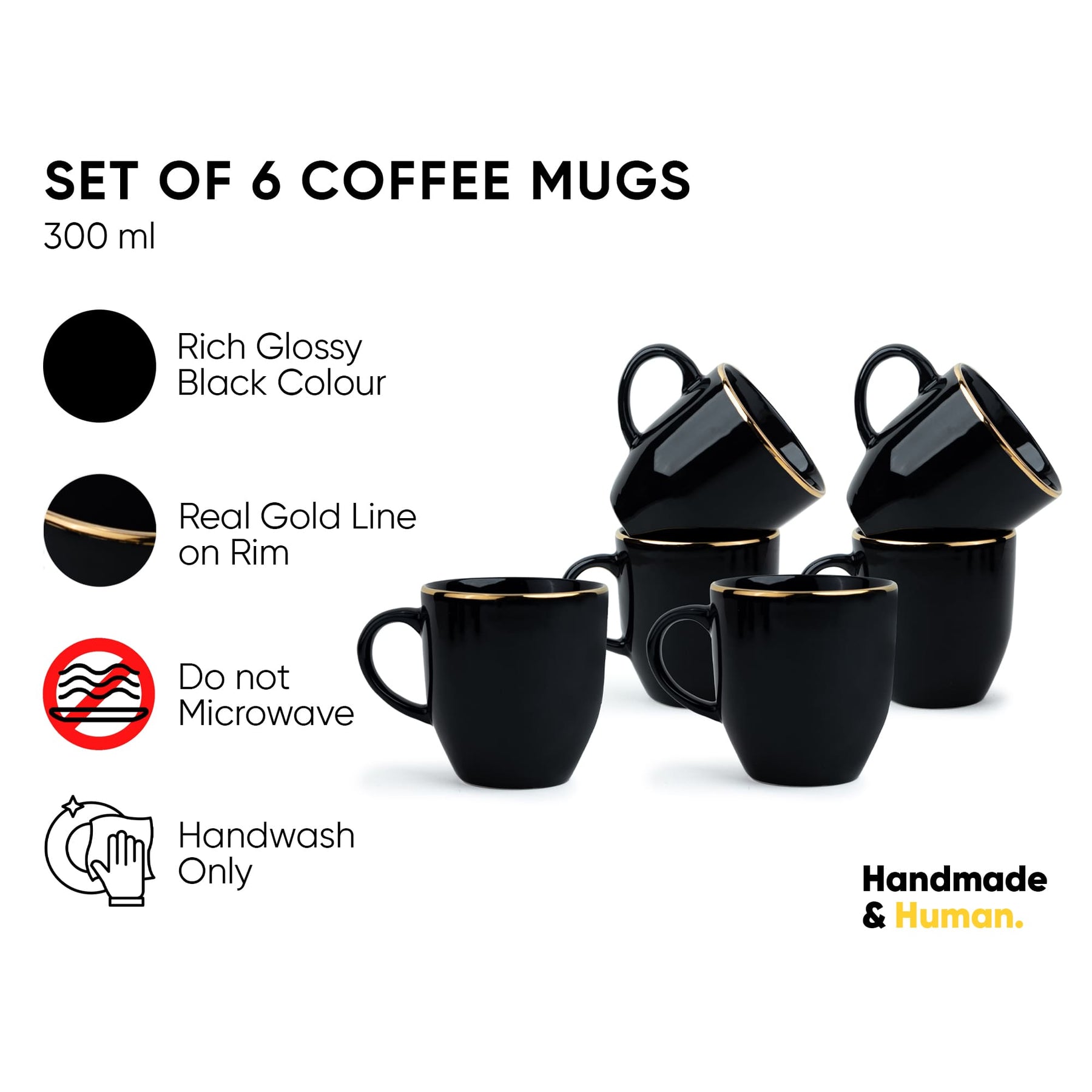 Ceramic Coffee Mug Set – Gold Line Milk Mug Collection | Glossy Finish