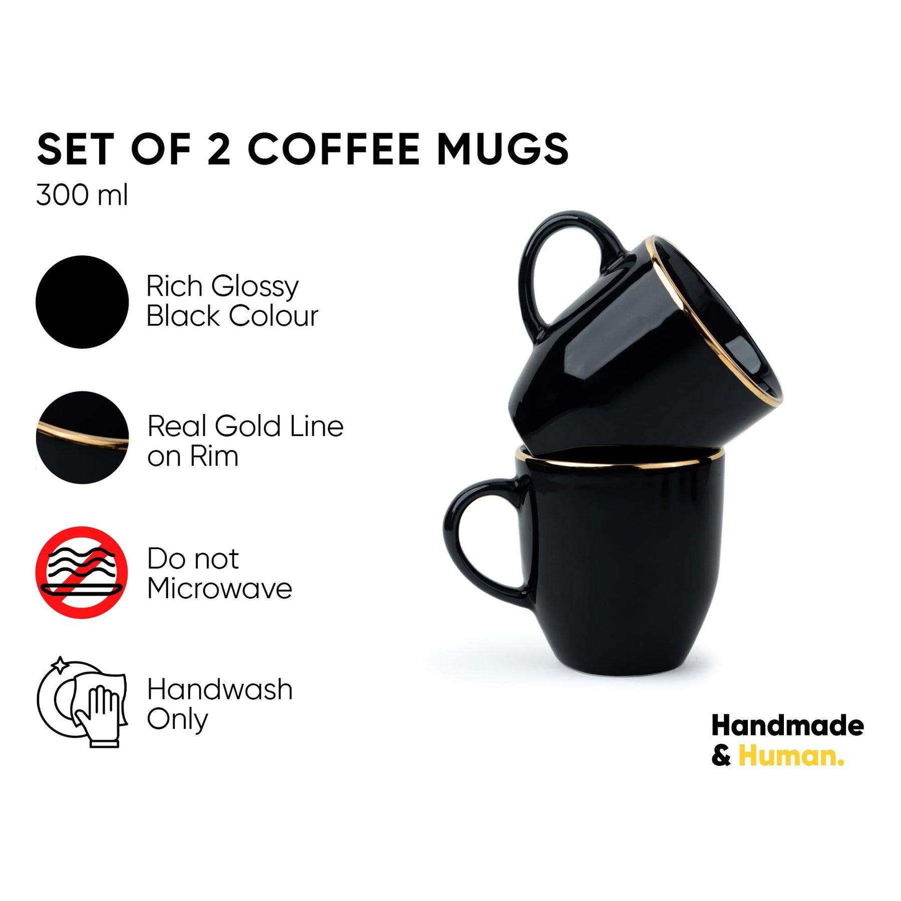 Ceramic Coffee Mug Set – Gold Line Milk Mug Collection | Glossy Finish