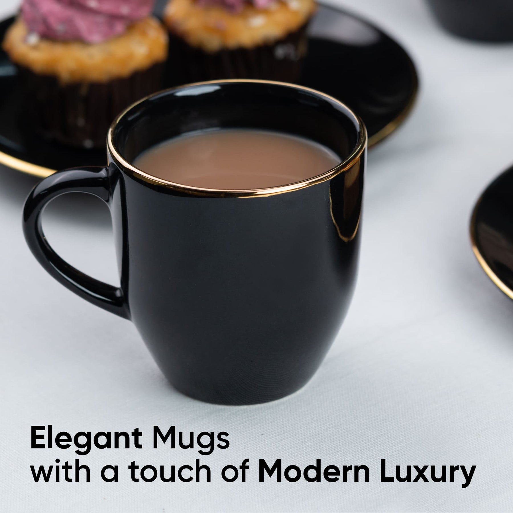 Ceramic Coffee Mug Set – Gold Line Milk Mug Collection | Glossy Finish