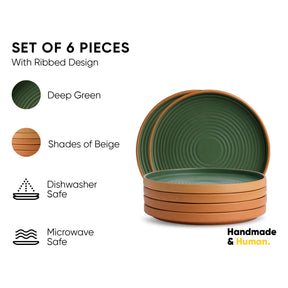 Ceramic Dinner Plates Set 6 Pieces | Klay Green | Matte Finish | Premium Stoneware