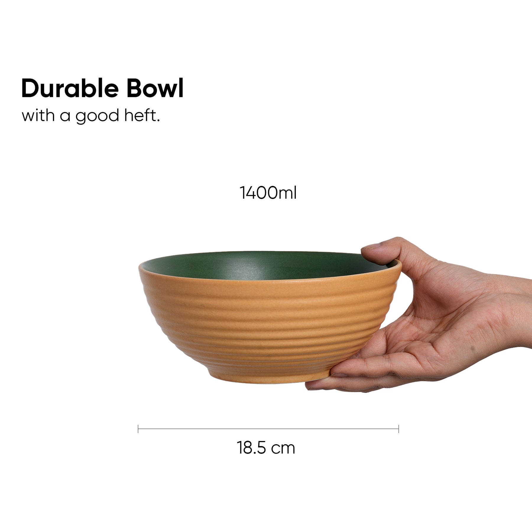 Large Ceramic Serving Bowl – Klay Green, 1500ml | Matte Finish