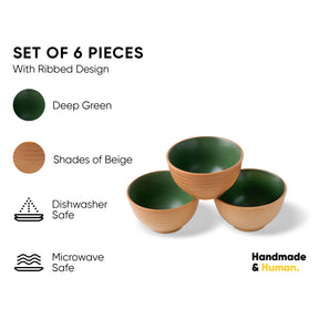 Ceramic Veg Bowls Set of 6 180ml | Klay Green | Matte Finish