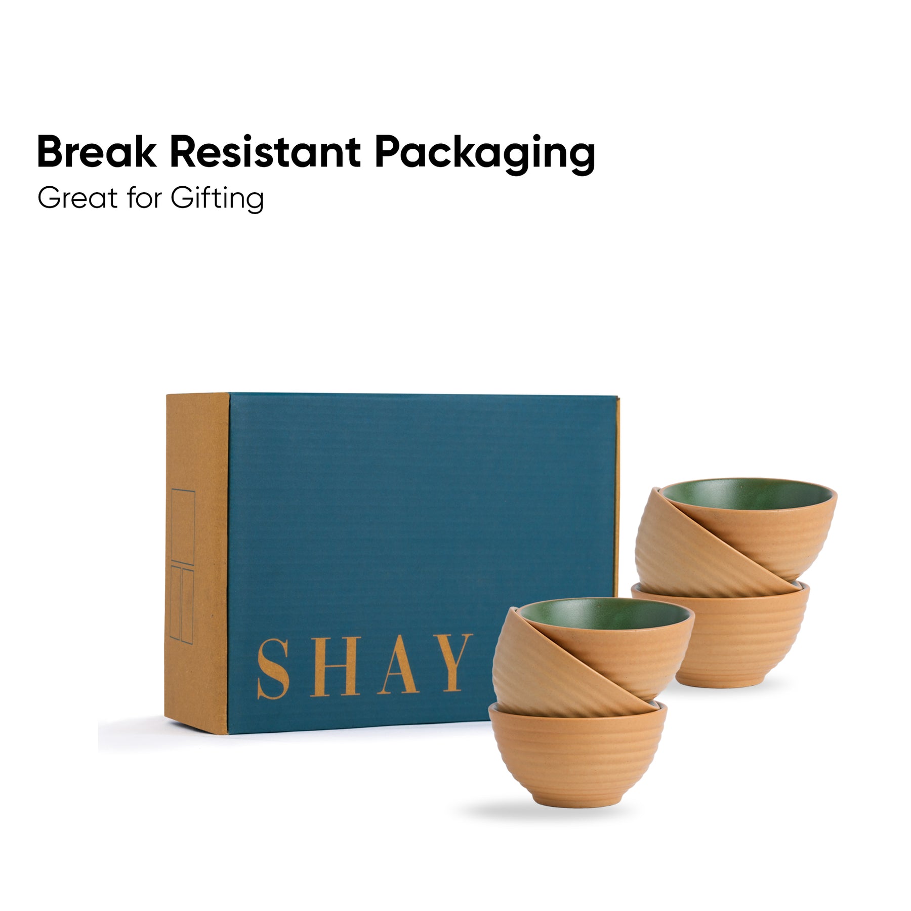 Ceramic Veg Bowls Set of 6 180ml | Klay Green | Matte Finish