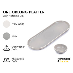 Large Oblong Ceramic Serving Platter Grey | Modern Series | Big Serving Plate