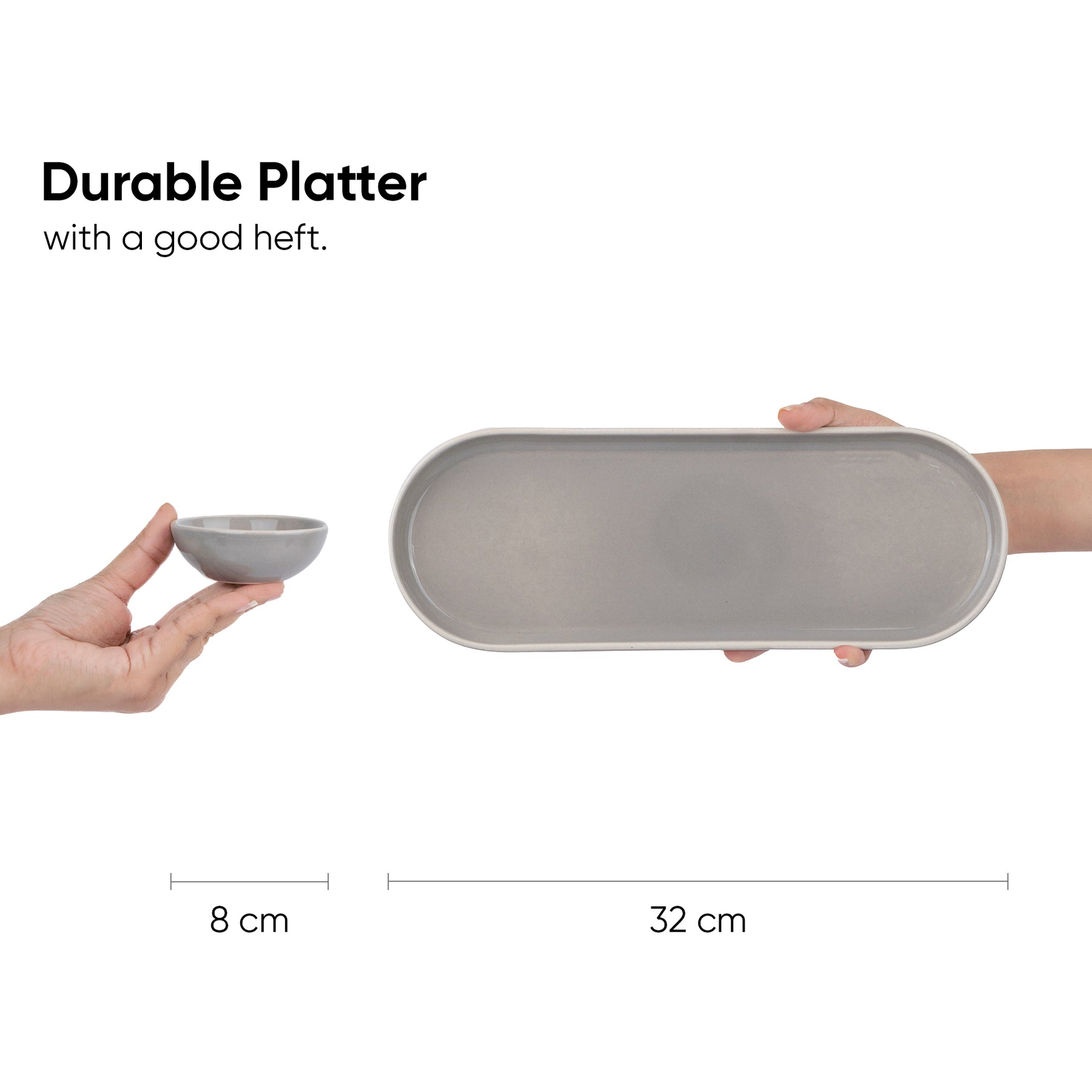 Large Oblong Ceramic Serving Platter Grey | Modern Series | Big Serving Plate