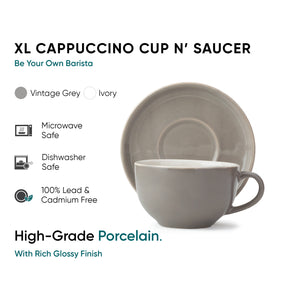 Large Ceramic Coffee Cup & Saucer Set 320ml | XL Cuppa Collection | Glossy Finish