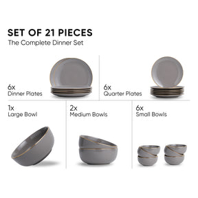 Ceramic Dinner Plates Set, 21 Pieces, Goldline Collection