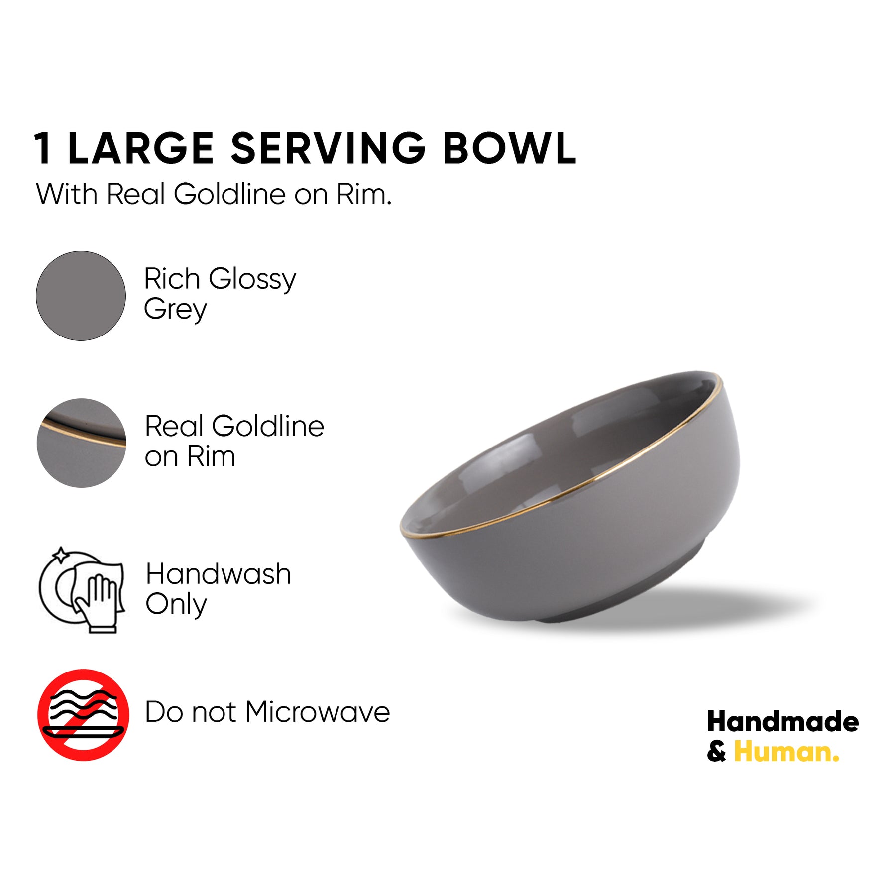 Ceramic Serving Bowl, 1500ml Grey Gold | Gold Line Collection