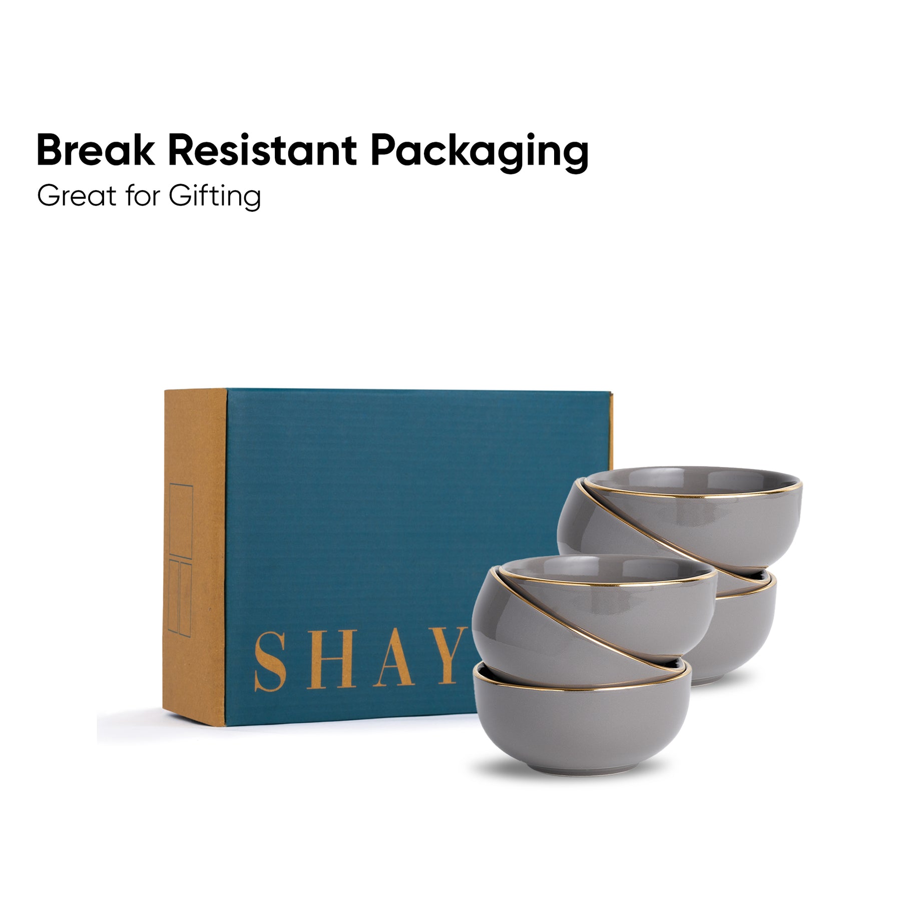 Ceramic Veg Bowls Set of 6 for Dinner | 180ml | Gold Line Collection