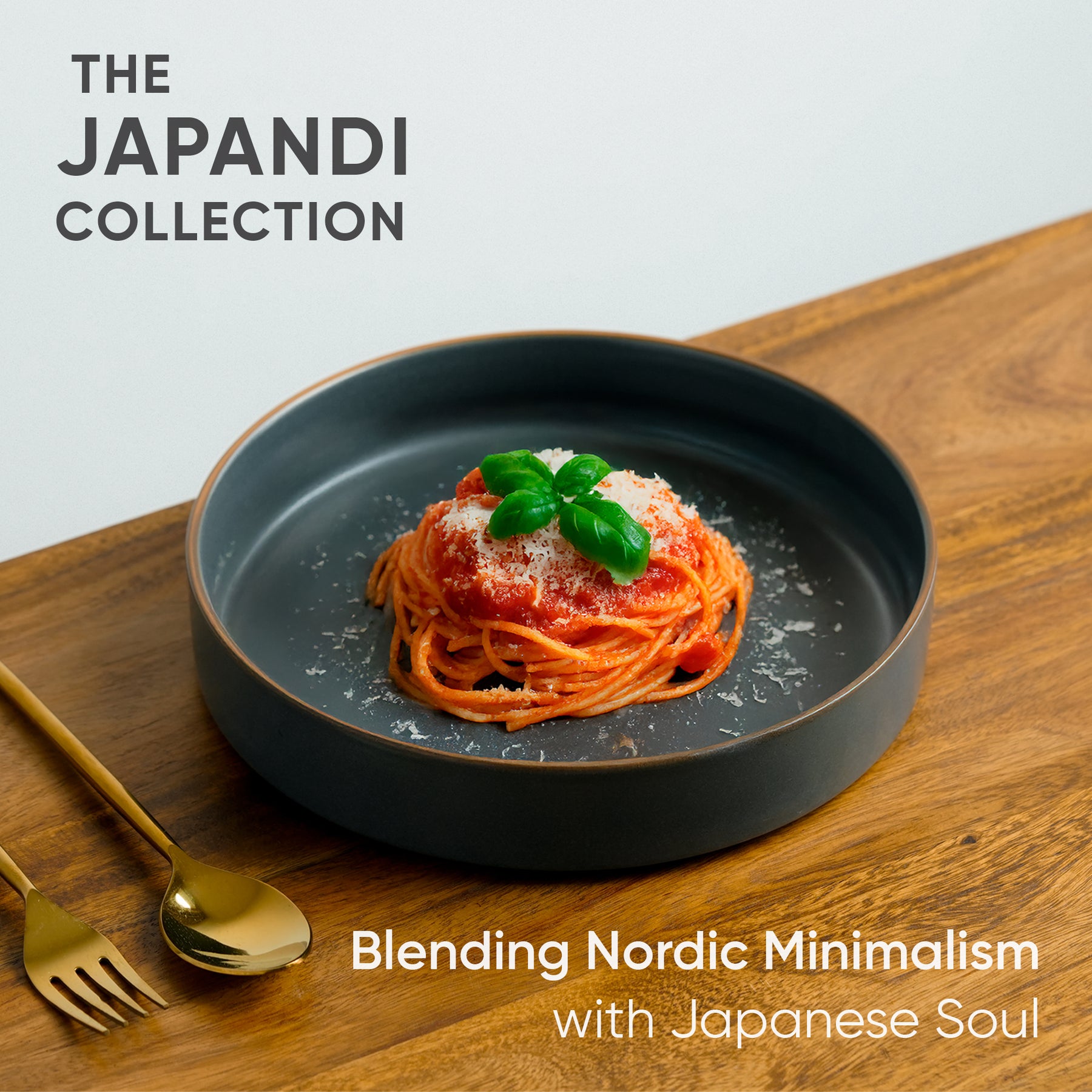 Stackable Ceramic Pasta Bowl Set of 2 Grey Japandi Collection