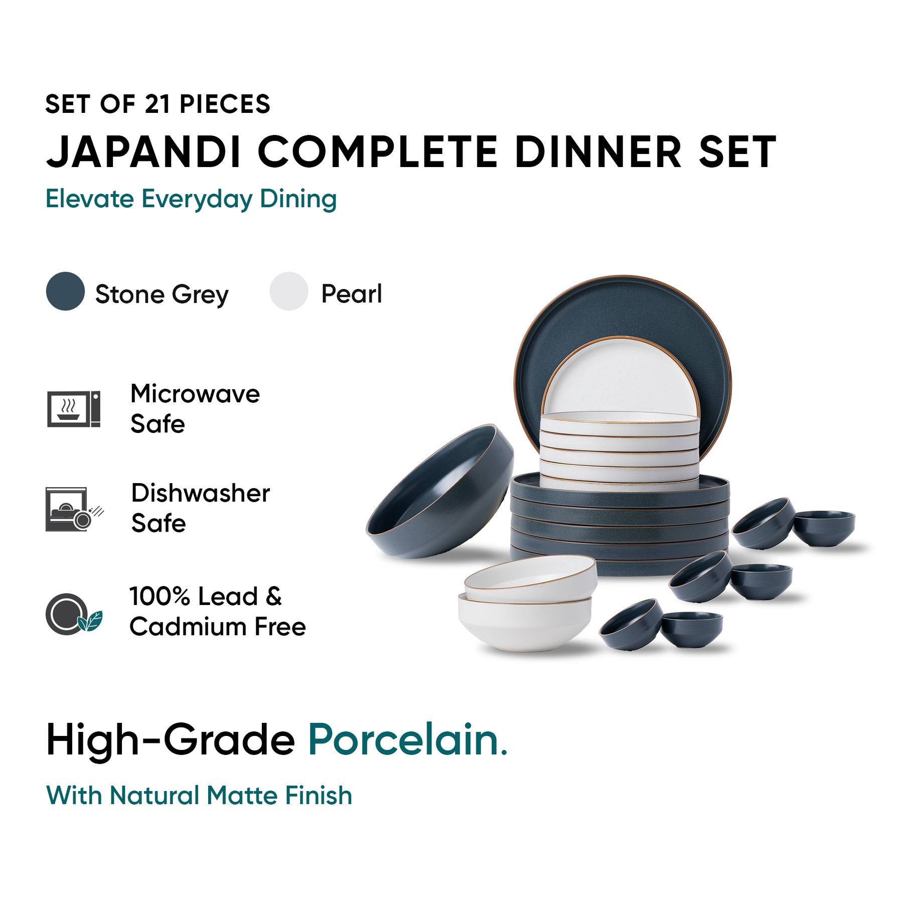 Ceramic Dinner Plates Set, 21 Pieces | Japandi Series