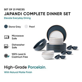 Ceramic Dinner Plates Set, 21 Pieces | Japandi Series
