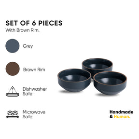 Ceramic Veg Bowls Set of 6 for Dinner | 180ml | Japandi Collection