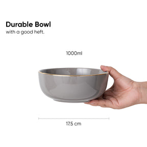 Ceramic Serving Medium Bowls Set of 2, 1000ml Grey Gold | Gold Line Collection