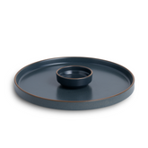 Shay Large Round Ceramic Serving Platter, Grey 1 Platter, 1 Dip | Matte Finish | Japandi Platter | Modern Tableware Online India