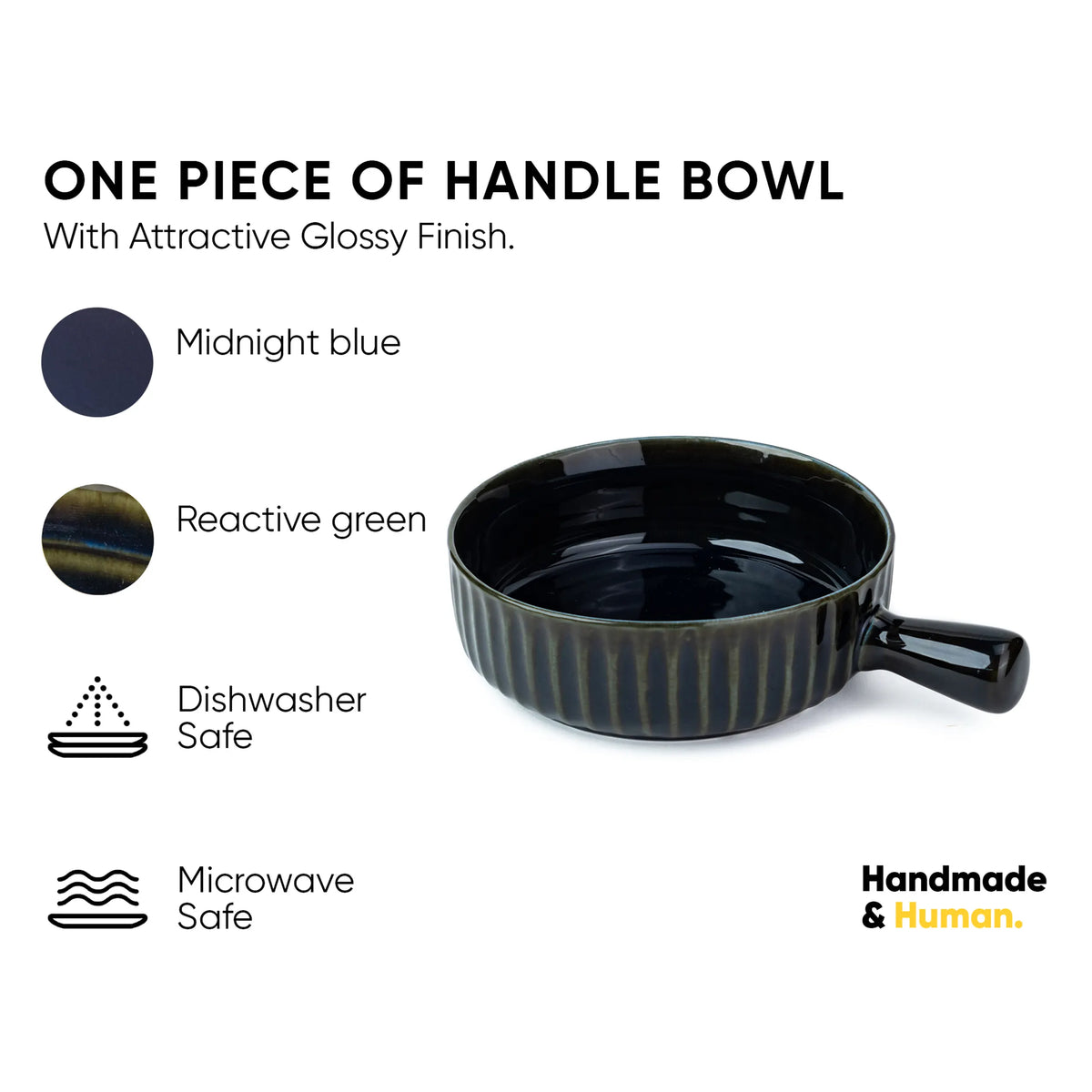 Black handle bowl with color options and safety features on a white background