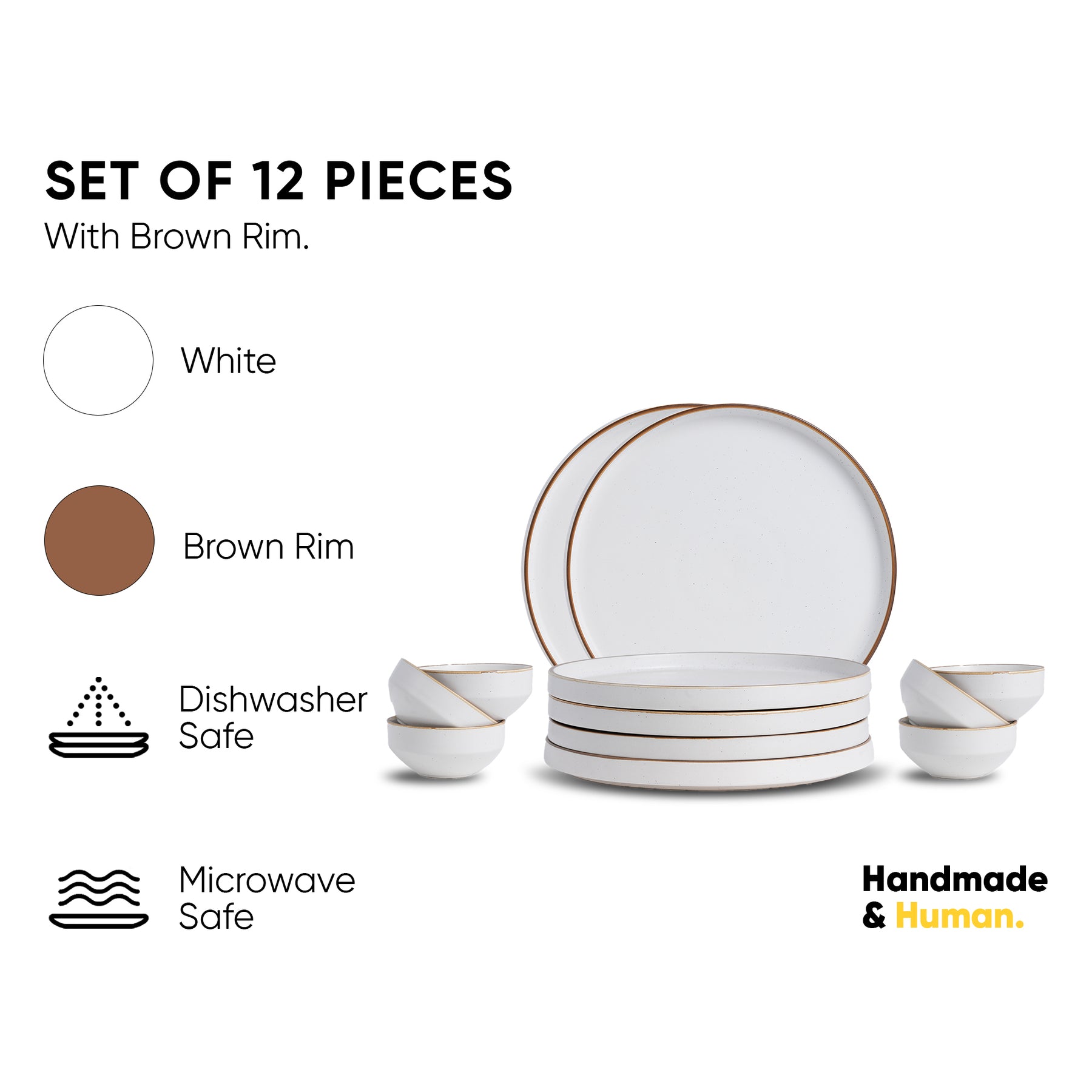 Ceramic Dinner Set of 12 Pcs, Matte White | Japandi Crockery Set