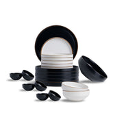 Ceramic Dinner Plates Set, 21 Pieces | Black Japandi Series