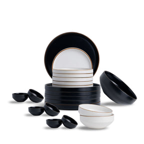 Ceramic Dinner Plates Set, 21 Pieces | Japandi Series | Matte Finish Black