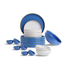 Ceramic Dinner Plates Set, 21 Pieces | Blue Japandi Series | Matte Finish