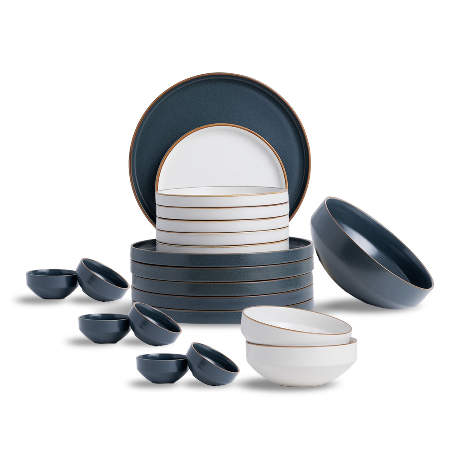 Shay Ceramic Dinner Plates Set, 21 Pieces | Japandi Series | Modern Tableware Online India