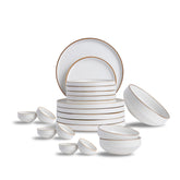 Ceramic Dinner Plates Set, 21 Pieces | Japandi Series | Matte Finish White