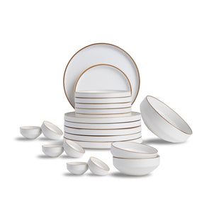 Ceramic Dinner Plates Set, 21 Pieces | Japandi Series | Matte Finish White