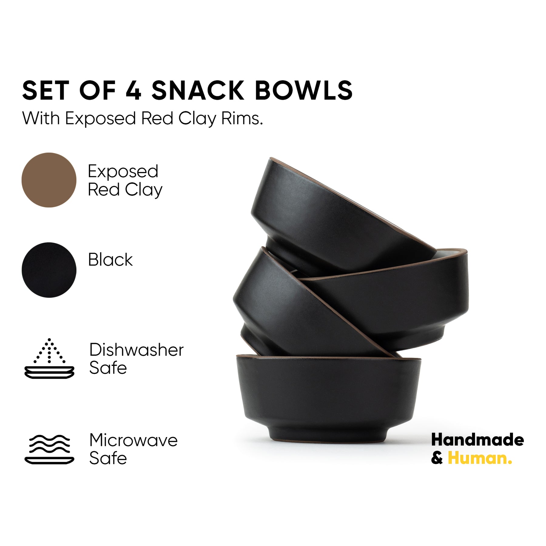 Ceramic Snack Bowl Set | 330ml | Set of 4 | Matte Finish | Japandi Collection
