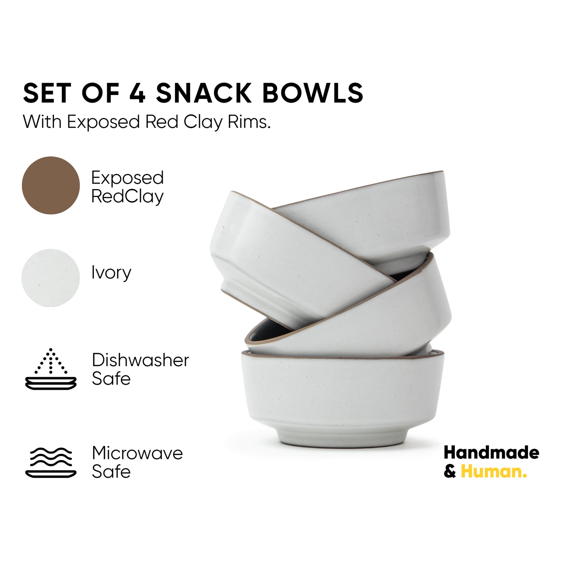 Ceramic Snack Bowl Set Set of 4 | 330ml | Matte White | Japandi Collection