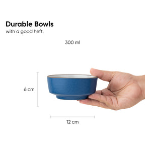 Ceramic Snack Bowl Set | 330ml | Set of 4 | Matte Finish | Blue Japandi Collection