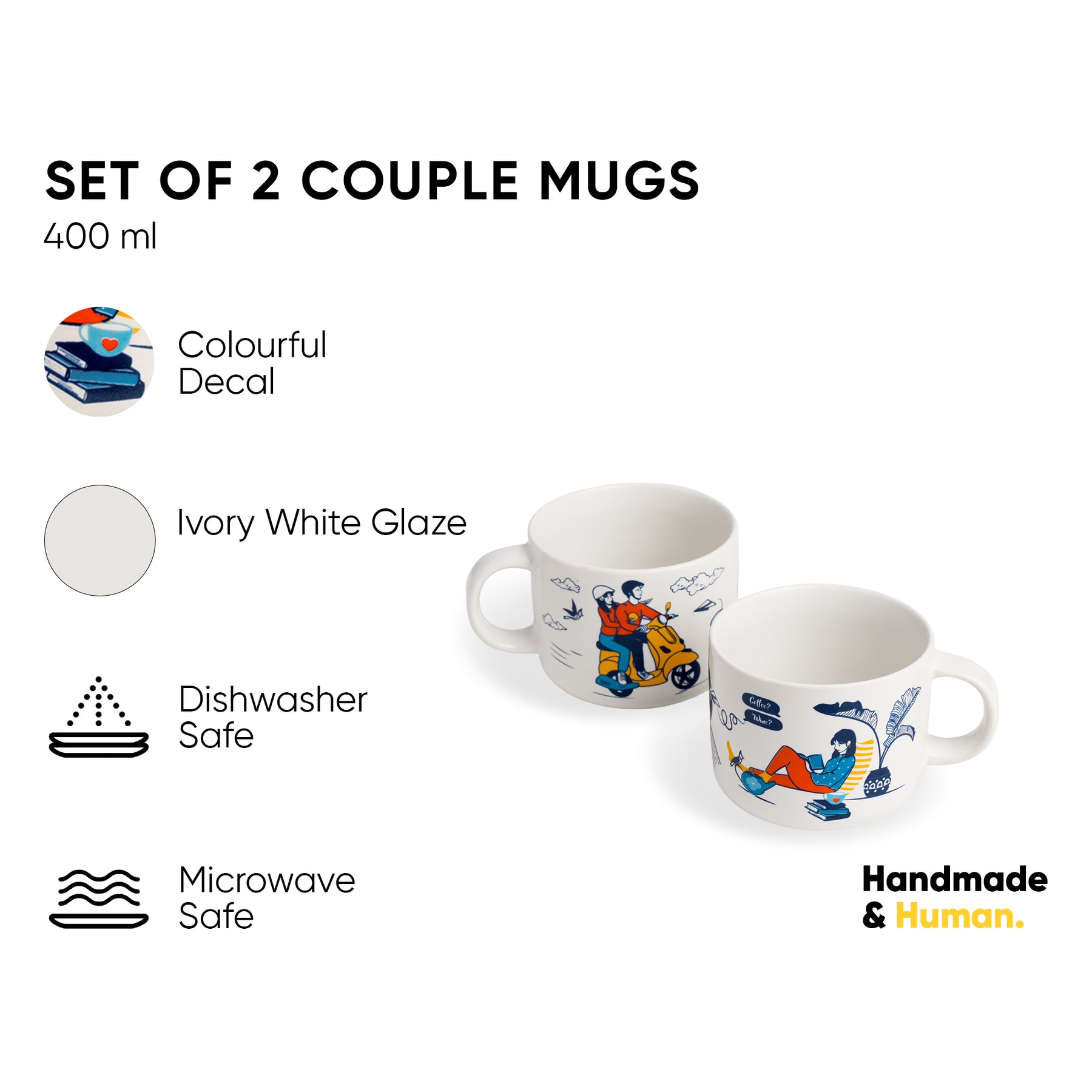 Ceramic Cappuccino Cup Set of 2 His & Her (350ml)