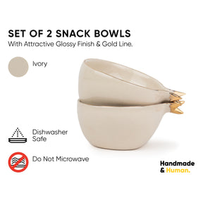 Ceramic Anar Bowl Set for Nuts, 330ml, 4 Pieces, Off-White with Gold Line | Decor Collection | Glossy Finish