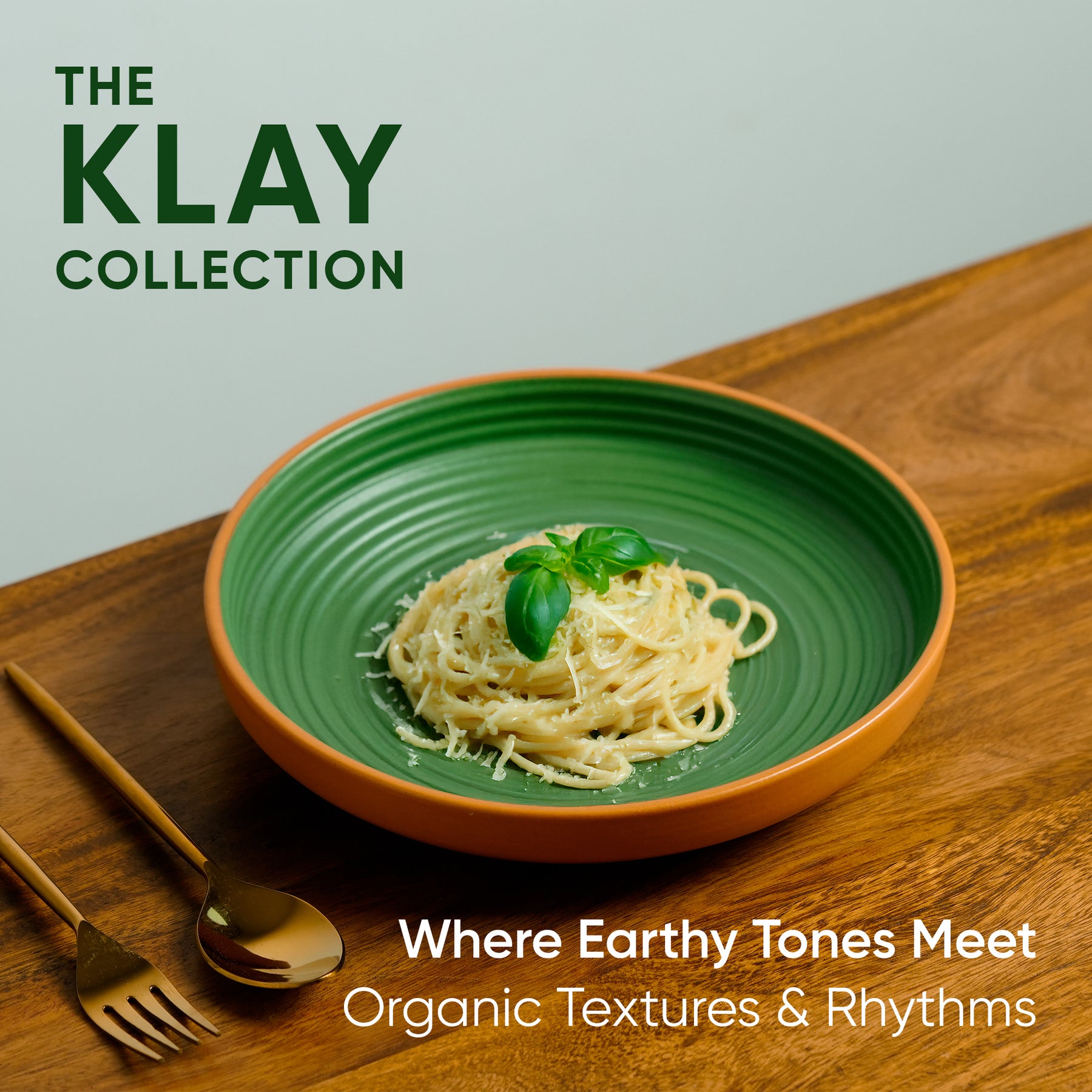 Stackable Ceramic Pasta Bowl Set 2 Pcs | Klay Green | 22cm | Deep Ceramic Plates