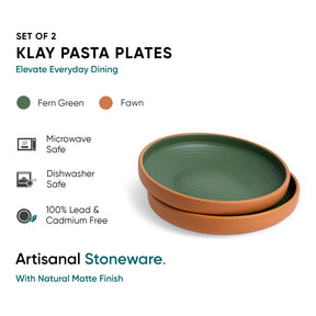 Stackable Ceramic Pasta Bowl Set 2 Pcs | Klay Green | 22cm | Deep Ceramic Plates