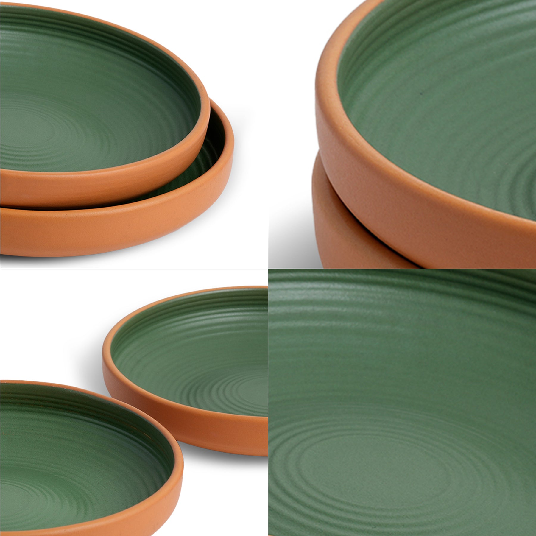 Stackable Ceramic Pasta Bowl Set 2 Pcs | Klay Green | 22cm | Deep Ceramic Plates