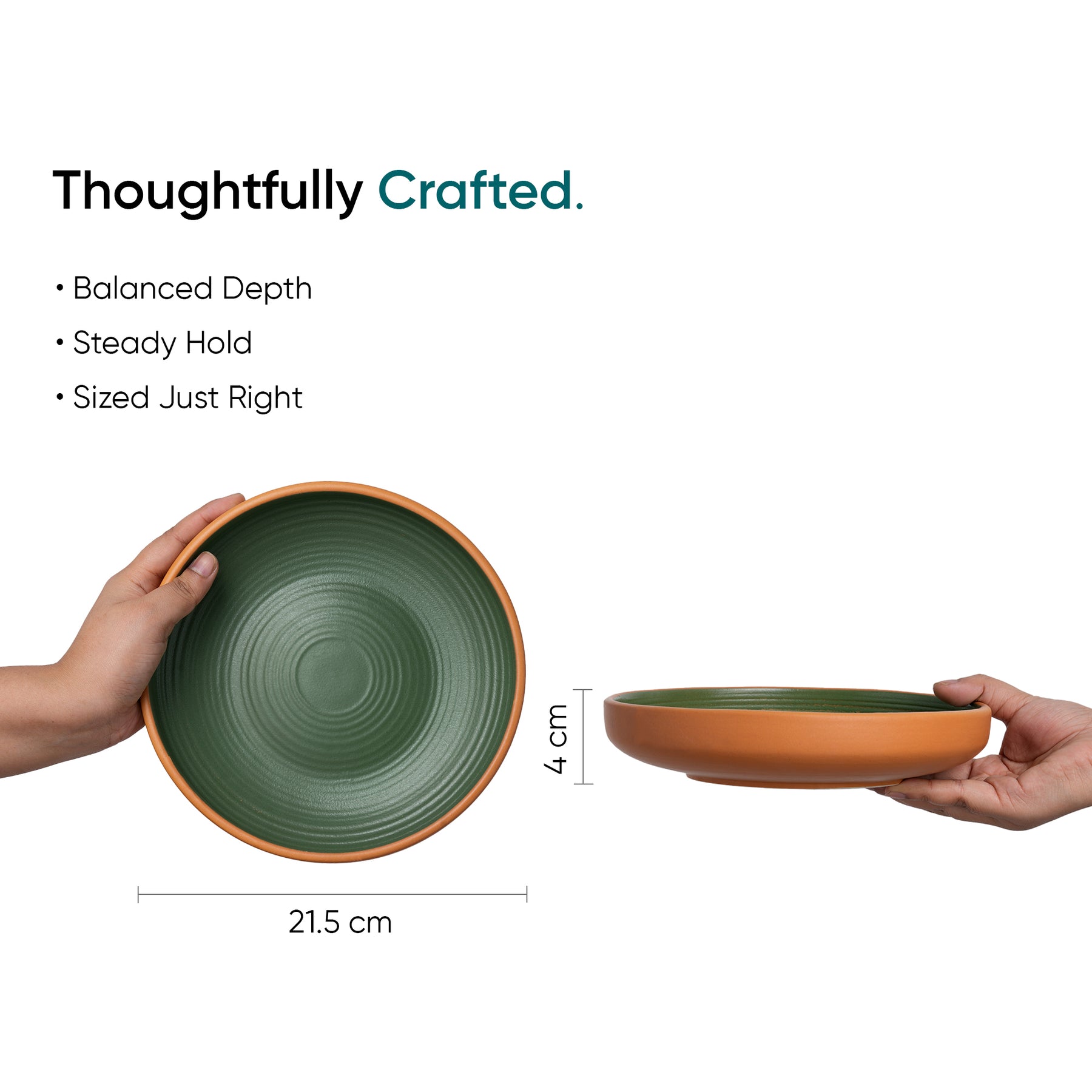 Stackable Ceramic Pasta Bowl Set 2 Pcs | Klay Green | 22cm | Deep Ceramic Plates