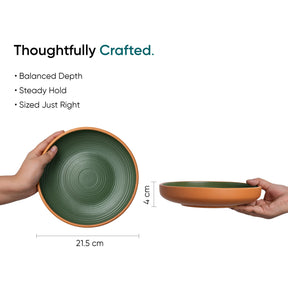 Stackable Ceramic Pasta Bowl Set 2 Pcs | Klay Green | 22cm | Deep Ceramic Plates
