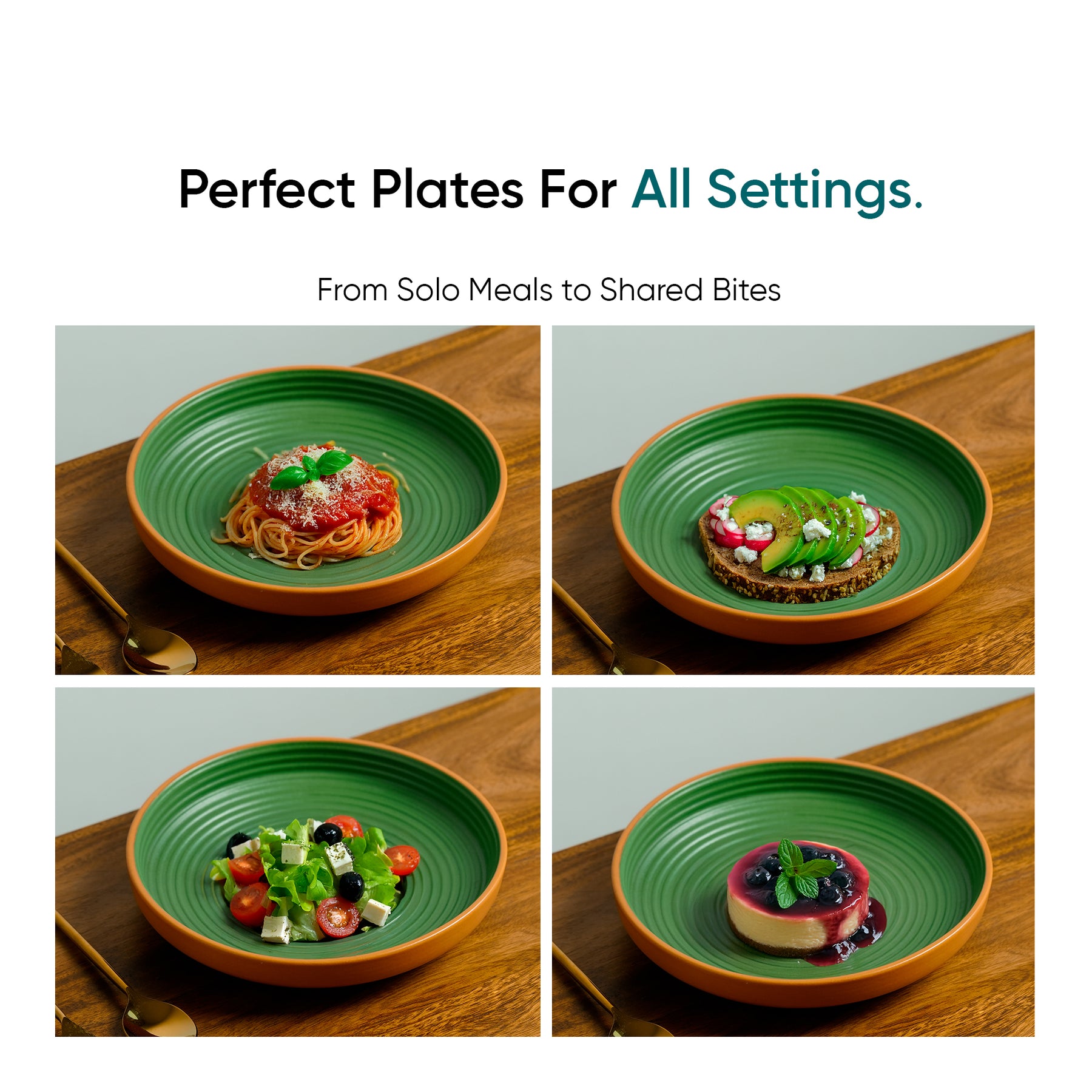 Stackable Ceramic Pasta Bowl Set 2 Pcs | Klay Green | 22cm | Deep Ceramic Plates