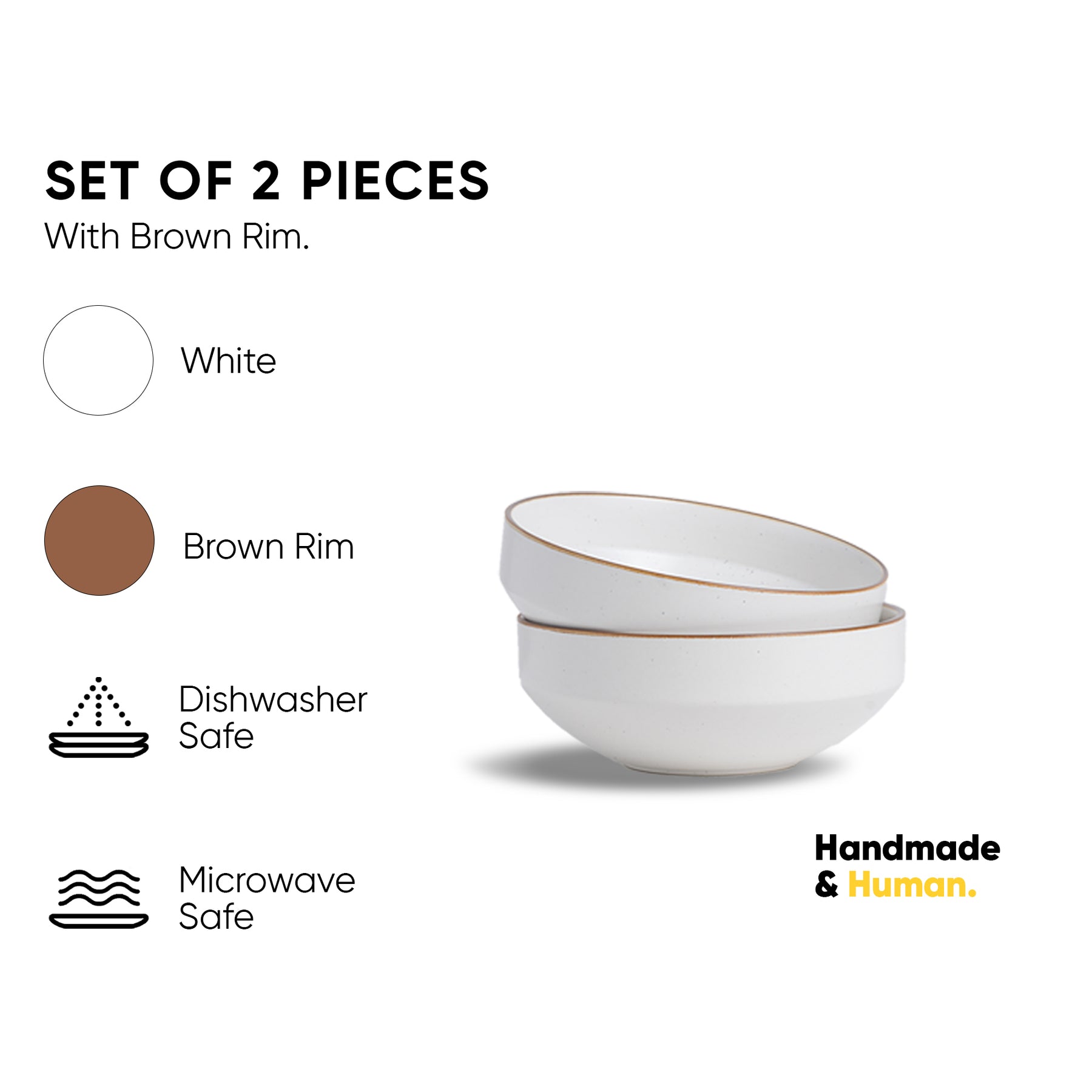 Ceramic Medium Bowl Set White | Set of 2 | 18 cm Japandi Pasta Bowls