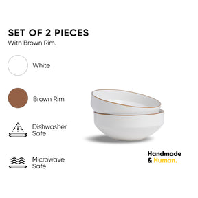 Ceramic Medium Bowl Set White | Set of 2 | 18 cm Japandi Pasta Bowls