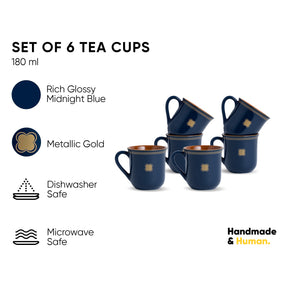 Royal Tea Cup Set – Set of 6 | Blue | 180ml | Floral Print