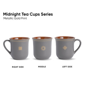 Royal Tea Cup Set, Set of 6, Grey, 180ml | Floral Print