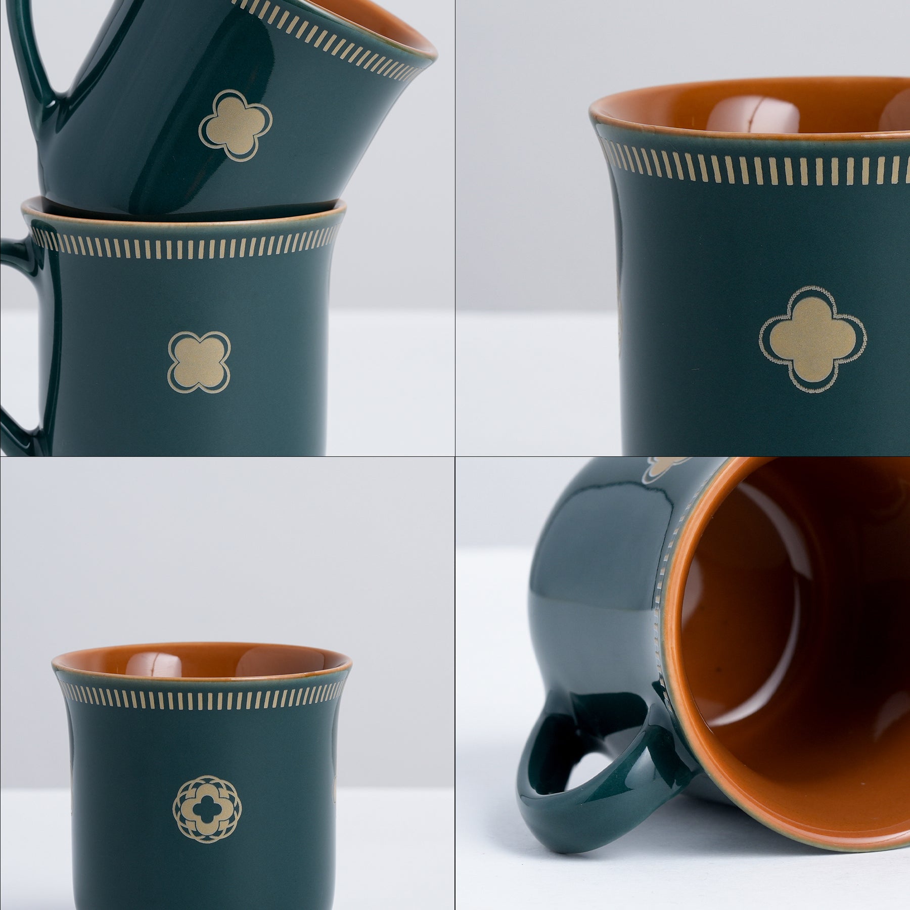 Royal Tea Cup Set – Set of 6 | Teal Green | 180ml | Floral Print