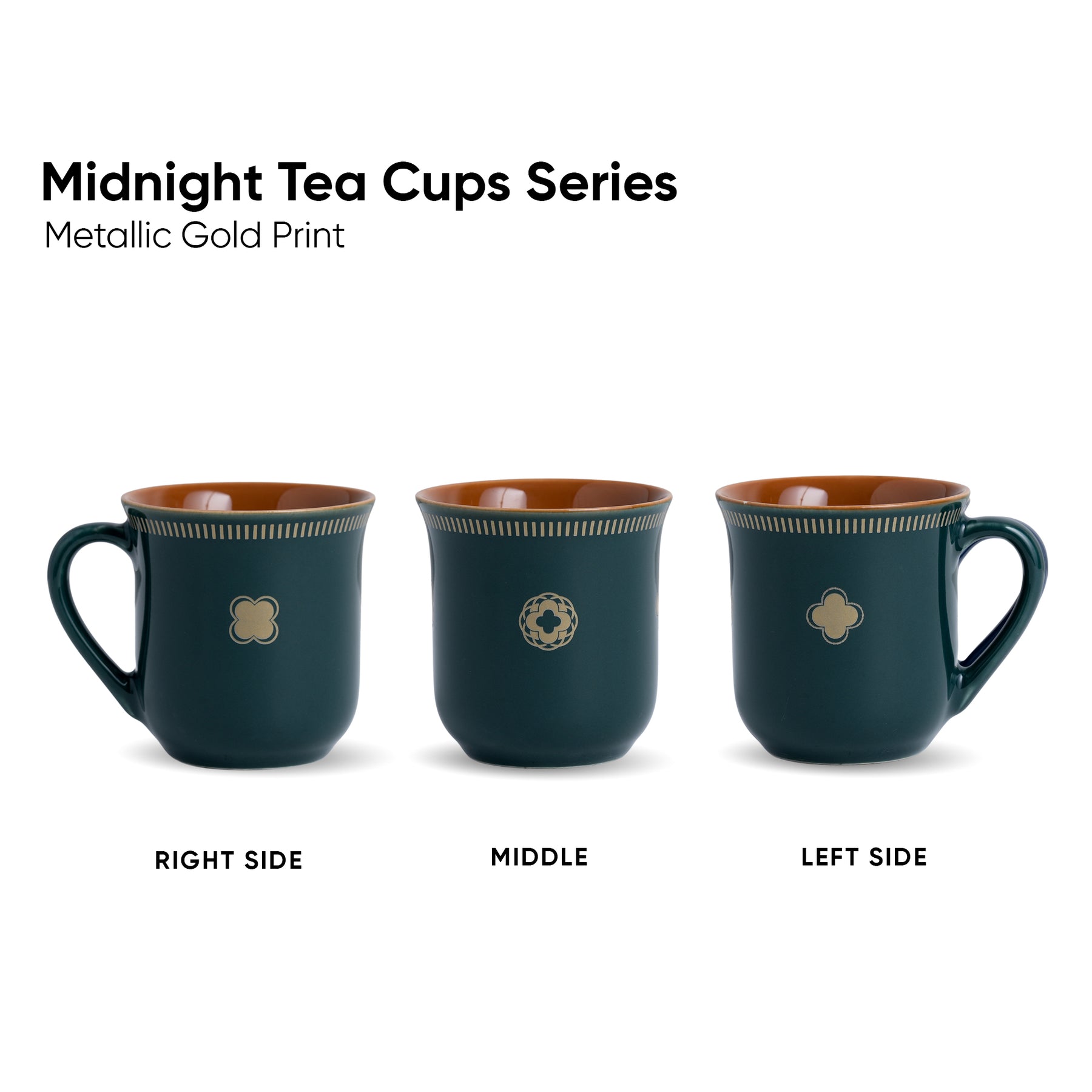 Royal Tea Cup Set – Set of 6 | Teal Green | 180ml | Floral Print